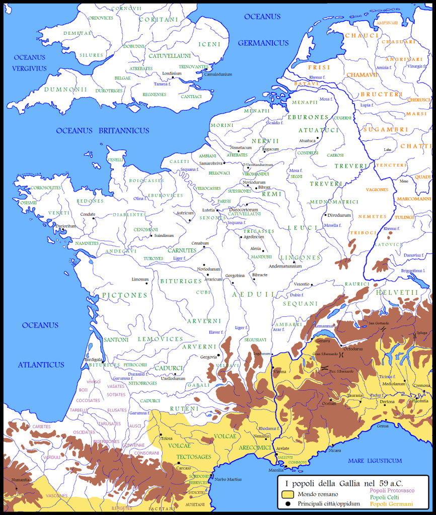Map of Gaul and its Tribes circa 59 A.D.