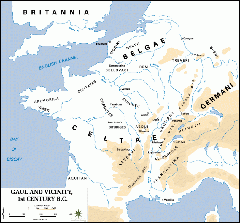 Map of Gaul, 1st Century B.C.