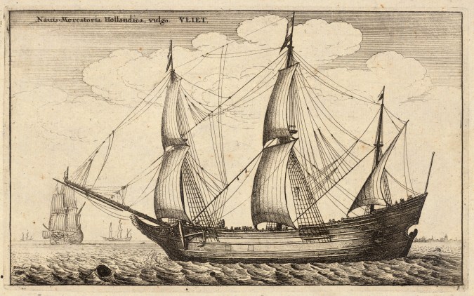a shallow draft sailing ship with a flat-bottomed, bulbous hull narrowing upwards to the deck.  From dhm.de