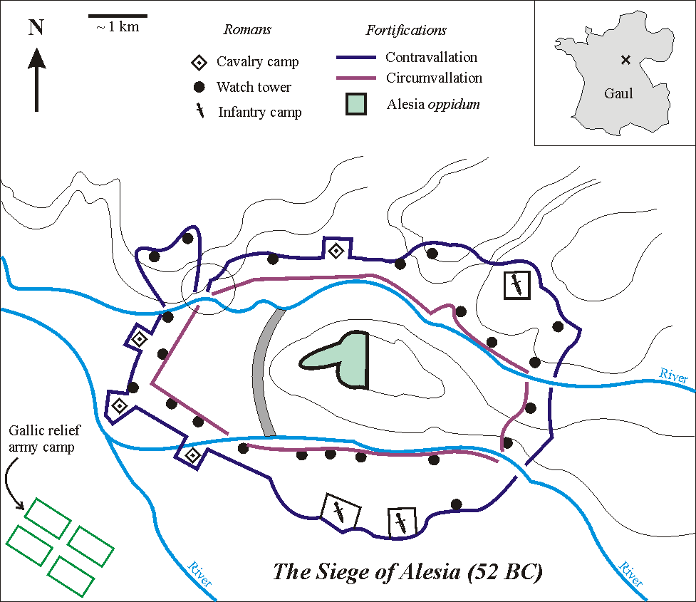 Map of the Siege of Alesia, 52 B.C.